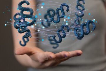 Law paragraph digital hologram background 3D rendering