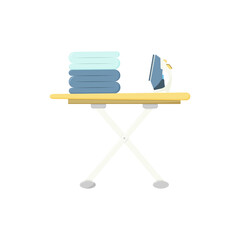 Vector icon. Flat style. Isolated vector illustration on a white background. Ironing board, iron and stack of ironed linen.
