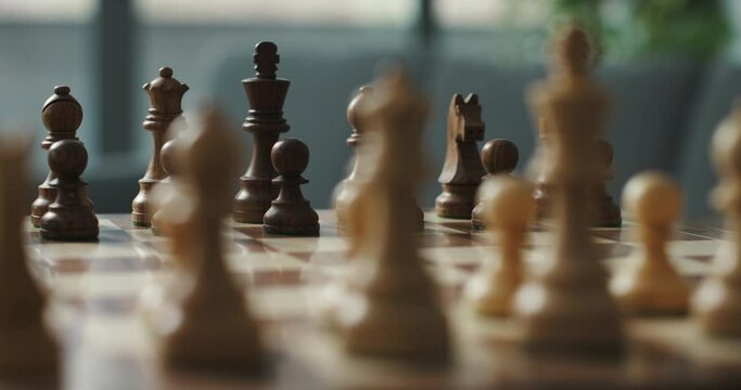 Chessboard with pieces arranged