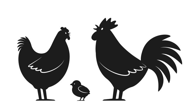 Set of domestic birds from the farm. Rooster, chicken and hen. template for the poultry farm.