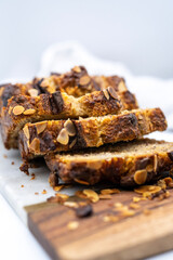 Banana bread on white background