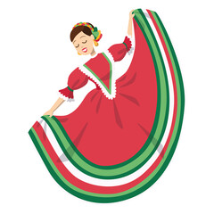 Isolated mexican woman on a folkloric dress - Vector