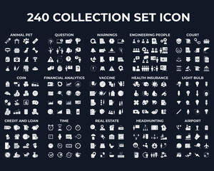 240 modern thin line icons. High quality pictograms. Linear icons set of Financial Analytics, Headhunting, Health insurance, etc symbol template for graphic and web design collection logo vector