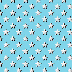 White stars on a blue background, seamless patern, minimalism, flat lay