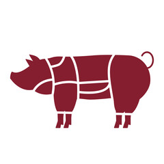 butchering a pig at a slaughterhouse. icon in flat style.