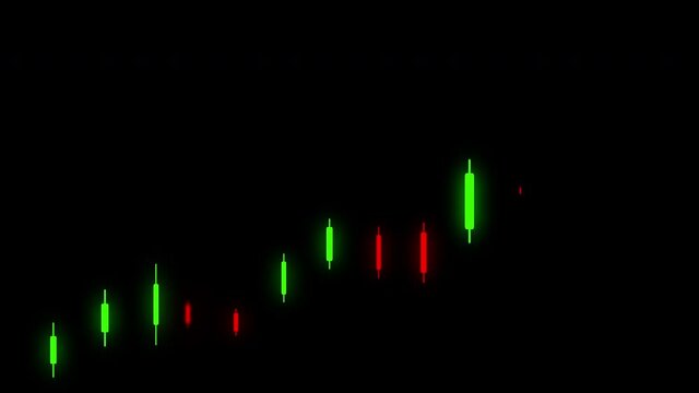 4K candlestick chart on black screen. Japanese candlestick graph in the stock market. Candlestick move up.