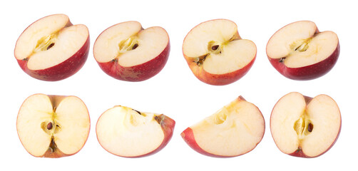 collection of apple slices set isolated on a white background