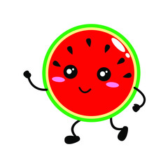 Cute watermelon character. Kawaii and adorable vector illustration for mascot, logo, clothing