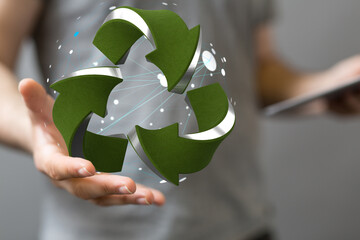 volumetric green recycling sign 3d  digital