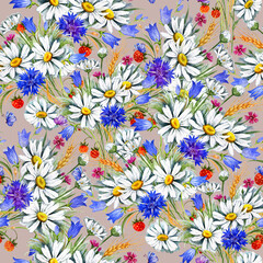 Seamless pattern of summer flowers