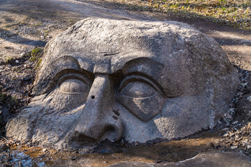 Fototapeta na wymiar Russia. April 18, 2021. Sculpture of the knight's head in Sergievka Park.