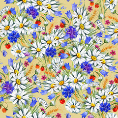 Fototapeta na wymiar Seamless pattern of summer flowers