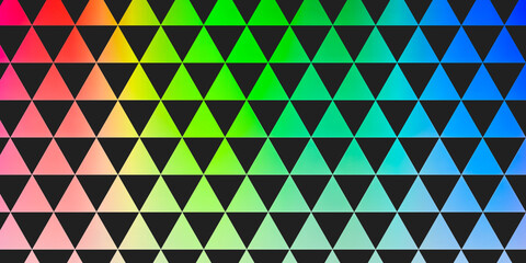 Pattern of equilateral colorful triangles on black with shading. Abstract illustration. 