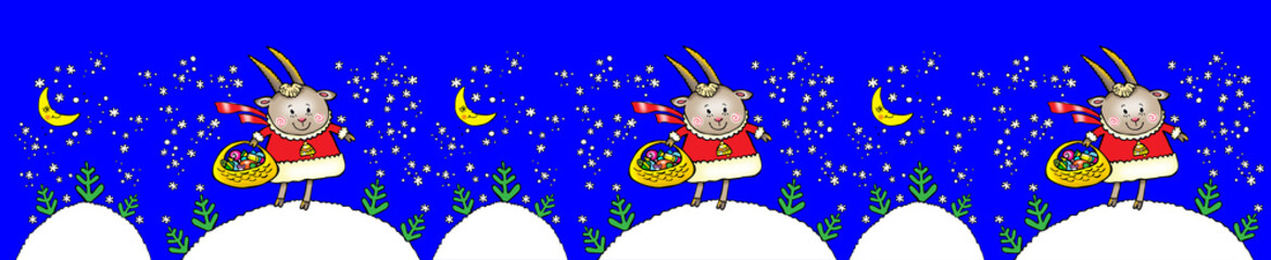 Border Christmas goat, Beautiful background for your festive design and wallpaper. 