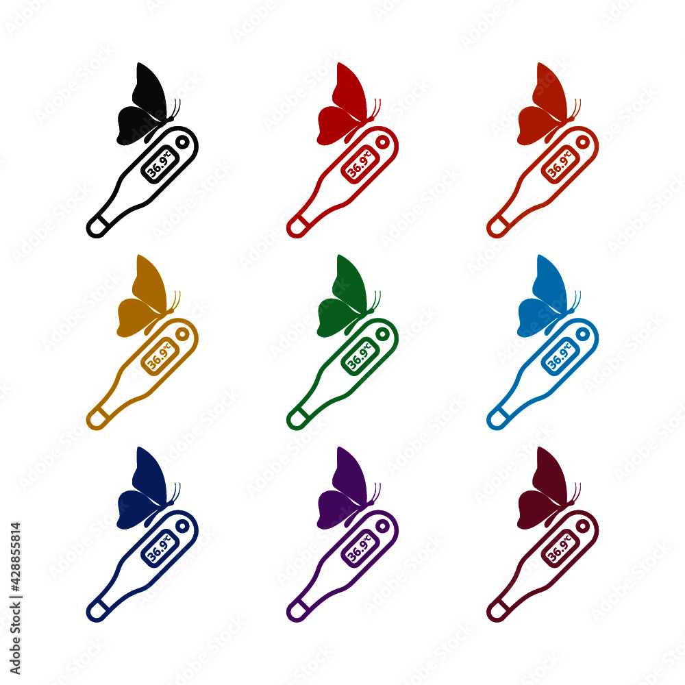 Poster thermometer icon isolated on white background color set
