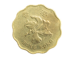 Hong Kong twenty cents coin on white isolated background