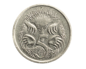 Australia five cents coin on white isolated background