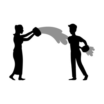 black silhouette design of man and woman playing water in songkran festival