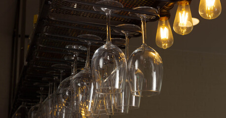 retro light bulbs with hanging glasses