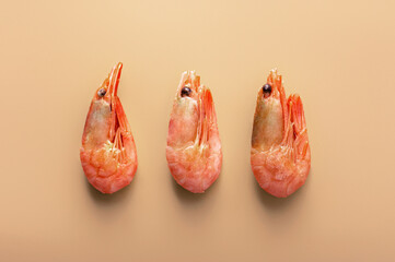 Three shrimps close-up copyspace