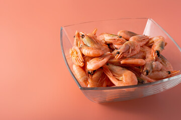 Pile of shrimps in a glass bowl