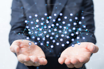 Data cloud storage network from lines, triangles and particle style design. Illustration