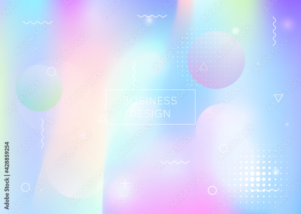 Poster holographic background with liquid shapes. dynamic bauhaus gradient with memphis fluid elements.