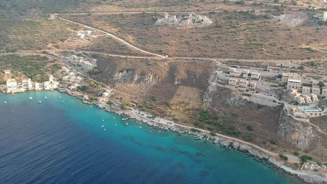 Iconic aerial view over the picturesque famous Limeni village in Mani area Laconia, Greece