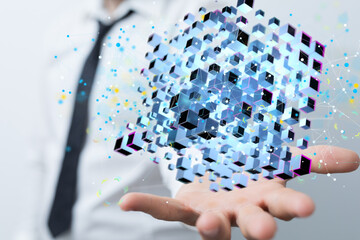 Cloud technology. Polygonal wireframe art looks like constellation