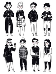 Black white people. Vector set