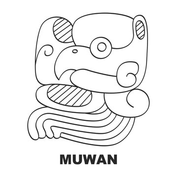 Vector icon with Glyph from Maya Haab calendar. Calendar month symbol Muwan