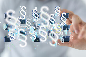 Businessman using 3D rendering digital paragraph law symbol
