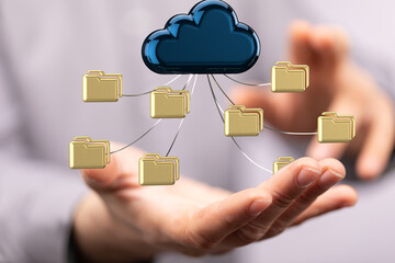 Data cloud storage network from lines, triangles and particle style design. Illustration