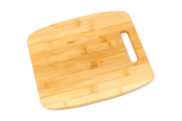 Top view high quality wood cutting board, brown wood. Chopping boards made from natural bamboo. Isolated image kitchen utensil on white background.