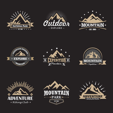 Set of Logo Design Template Inspiration of Vintage Mountain , Vector Illustration, outdoor adventure retro logo design. Vector graphic for t shirt and other uses.