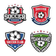 Set of Soccer club emblem. Football badge shield logo, soccer ball team game club elements, Vector Logo Illustration Fit to championship or team