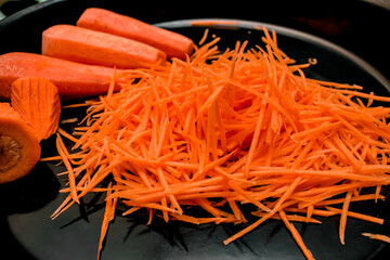 Chopped carrots on a platter on the table