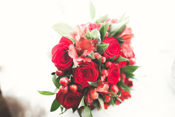 Wonderful luxury wedding bouquet of different flowers