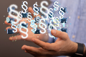 Businessman using 3D rendering digital paragraph law symbol