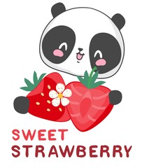 hand drawn Cute panda with Strawberry vector illustration funny design