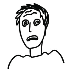 Large portrait of a male face with confused emotion. Isolated cartoon. Comic character, doodle. Vector line art for avatars, stickers, design, decor, packaging, wrapping paper, banners, templates