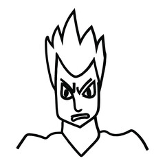 Vector line art, large portrait of a male face. Angry furious emotion. Isolated cartoon. Comic character, doodle for avatars, stickers, design, decor, packaging, wrapping paper, banners, templates