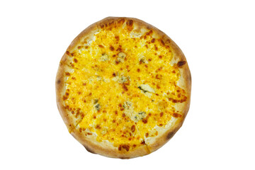 Pizza Four cheese isolated on a white background. Top view