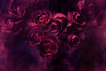 Redish-pink-purple roses on a monochromatic backdrop