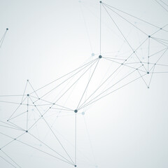 Abstract polygonal background with connected lines and dots. Minimalistic geometric pattern. Molecule structure and communication. Graphic plexus background. Science, medicine, technology concept.