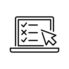 Fototapeta premium Monochrome online testing icon vector illustration logo computer internet examination taking test
