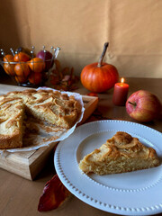 Apple cake in an autumn theme