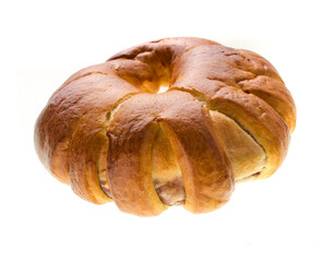 confectionery rosy bun, side view, on a white background in isolation