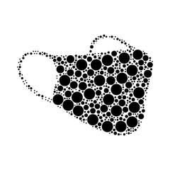 A large mask symbol in the center made in pointillism style. The center symbol is filled with black circles of various sizes. Vector illustration on white background