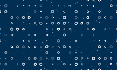 Seamless background pattern of evenly spaced white stop media symbols of different sizes and opacity. Vector illustration on dark blue background with stars